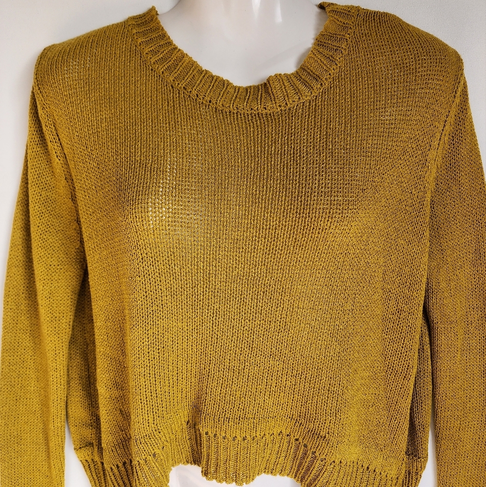 Umgee Knit Open Back Mustard Green Long sleeve Sweater Top Size M